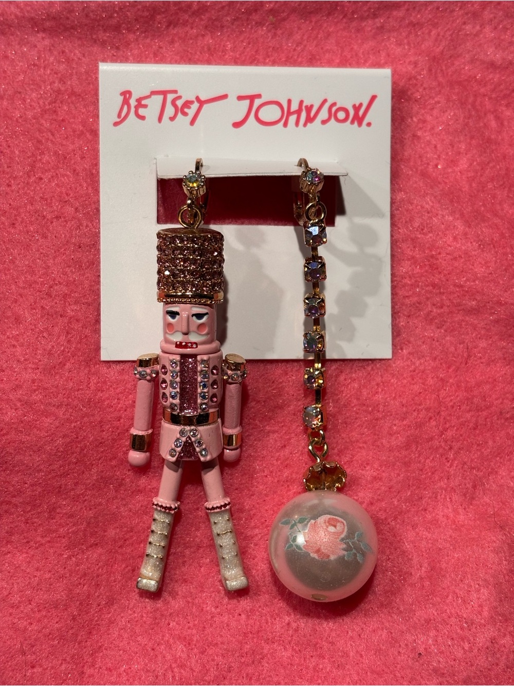 NWT Betsey Johnson Pink Nutcracker Pearl Earrings